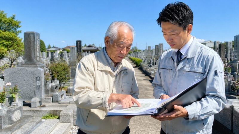 墓地管理委員長が地域墓地の管理を行う様子